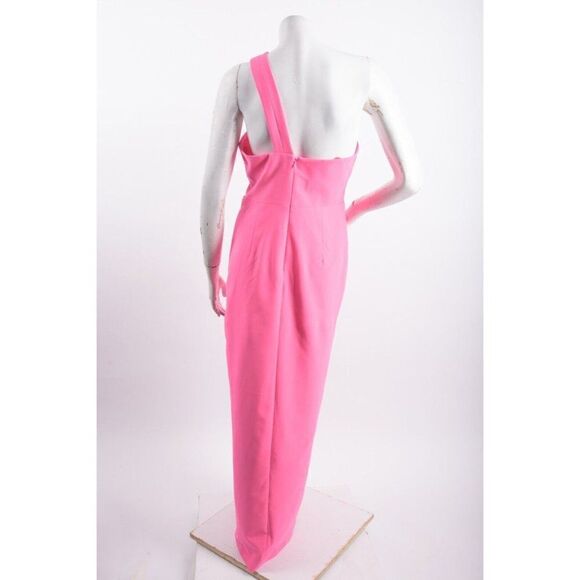 Aidan Mattox Womans One Shoulder Dress Crepe Gown Long US 8 EUR 40 Neon Pink NWT - Picture 6 of 7